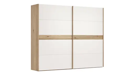 Schwebetürenschrank Viana - B ca. 271 cm, Lack, Weiß, Riffholz, Balkeneiche