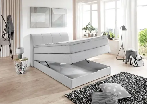 Boxspringbett- Liegefläche ca. 140x200 cm, Stoff, Silber