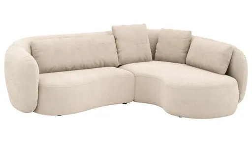 Ecksofa Karasu - 3-Sitzer mit Ottomane rechts, Stoff, Natur