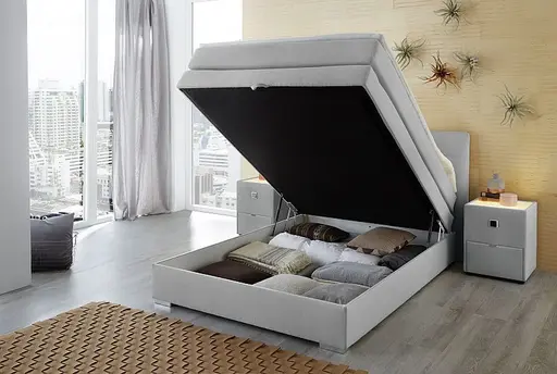 Boxspringbett- Liegefläche ca. 140x200 cm, Stoff, Hellgrau, inkl. Bettkasten