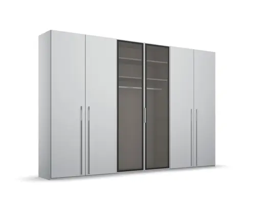 Drehtürenschrank - mit Glasrahmentüren, B. ca. 301 cm, Seidengrau