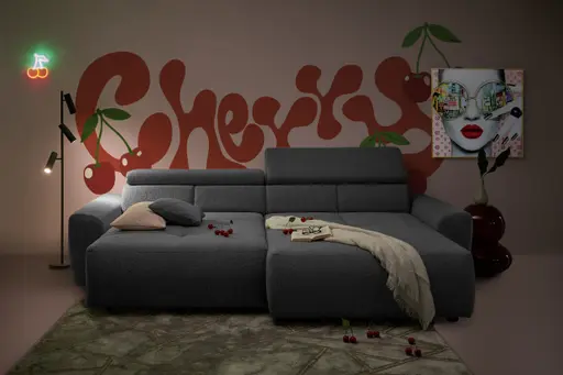 Ecksofa JYTTE - Sofa 2-sitzig mit Longchair rechts, Stoff, Grau