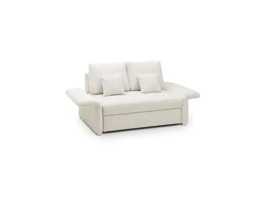 Sofa JORDEN - 1,5-Sitzer inkl. Schlaffunktion mit Bettkasten, verstellbare Armlehnen, Stoff, Creme