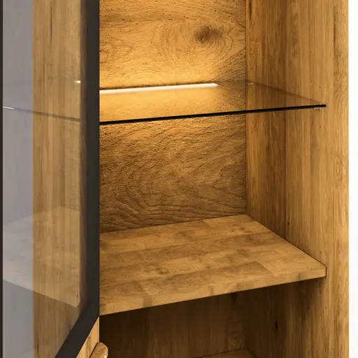 Vitrine Savannah - Anschlag rechts, inkl. Beleuchtung, Wildeiche massiv, natur geölt