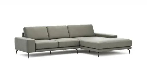 Ecksofa Redington - 2,5-Sitzer mit Longchair groß rechts, Leder, Grau
