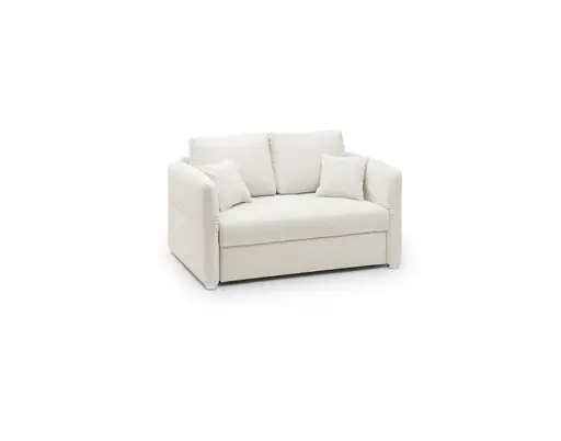 Sofa JORDEN - 1,5-Sitzer inkl. Schlaffunktion mit Bettkasten, verstellbare Armlehnen, Stoff, Creme