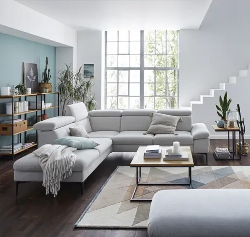 Ecksofa Felipa - Ecke links mit 2,5-Sitzer inkl. Kopfteil verstellbar, Stoff, Grau