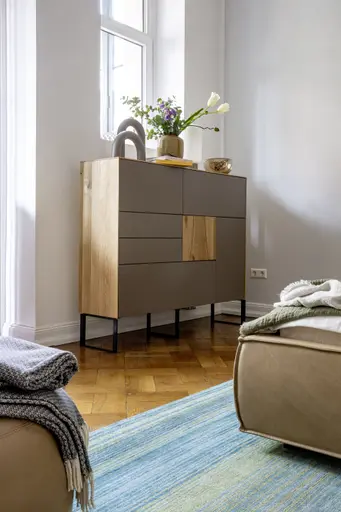 Highboard Mileto - BHT ca. 136x118x35 cm, MDF Steingrau, Naturdesign