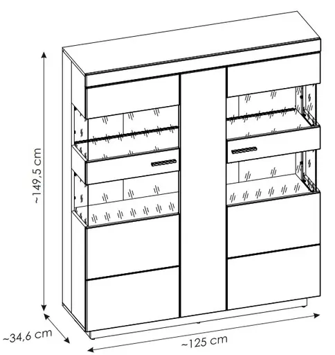 Vitrine - mit Beleuchtung, B ca. 125 cm, Kaschmir, Coast Evoke Eiche Nachbildung