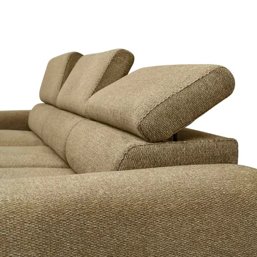 Ecksofa - Longchair links mit 2-Sitzer, Sitzvorzug motorisch, Kopfteil verstellbar, Stoff, Senfgelb