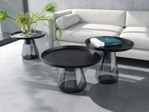 Couchtisch - LBH ca. 71x71x33 cm, Stahl Schwarz, Glas Grau getönt