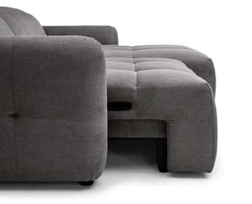 Ecksofa MADAN - 1,5-Sitzer mit Longchair rechts, Sitztiefe verstellbar motorisch, Kopfteil verstellbar, Stoff, Graphite