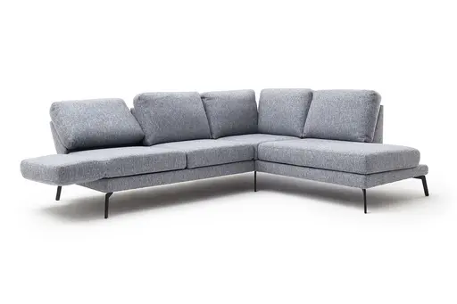 Ecksofa - 2-Sitzer mit Ecke rechts, Rückenlehne/Armlehne verstellbar (manuell), Drehsitz (manuell), Flachgewebe, Graublau