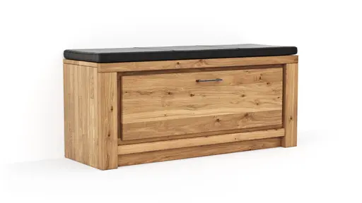 Schuhschrank Farmingdale - Eiche massiv, natur geölt mit Sitzkissen schwarz