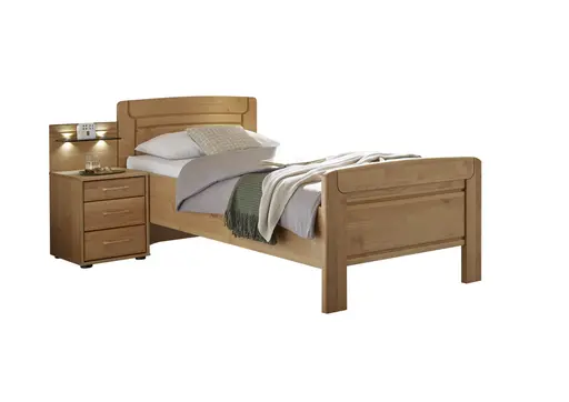 Bett EM Sabugal - mit Nachtkommode, Liegefläche ca. 100x200 cm, Erle teilmassiv