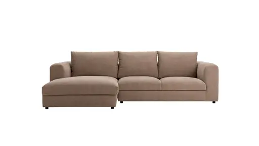 Ecksofa Stormy - Longchair links mit 2,5-Sitzer, Stoff, Graubeige