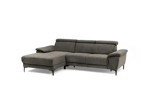 Ecksofa EZRA - Ecke links, 2-Sitzer inkl. Kopfteilverstellungen, Stoff, Braun