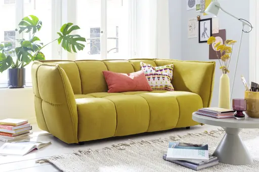 Sofa Hedda - 2-Sitzer, Velour, Senfgelb