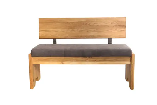 Polsterbank - mit Rücken, mit Truhe, Breite ca. 130 cm, Stoff, dunkelbraun, Eiche massiv