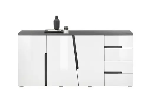 Sideboard - B ca. 176 cm, Weiß, Weiß Hochglanz, Anthrazit