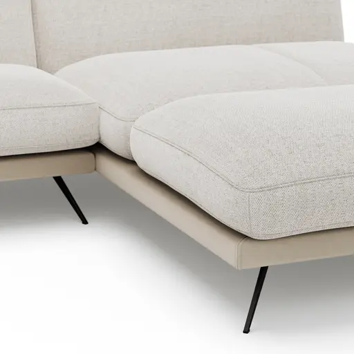 Ecksofa Valdemoro - 2,5-Sitzer mit  Longchair rechts inkl. Rückenlehne verstellbar, Stoff, Creme