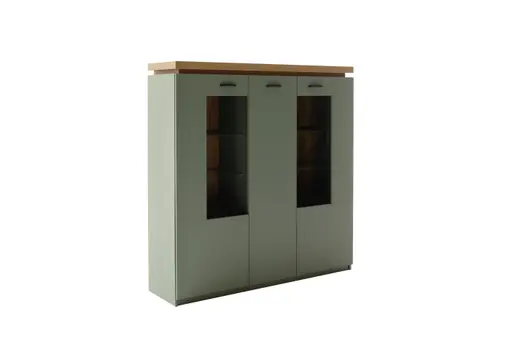 Highboard - mit Beleuchtung, B ca. 138 cm, Salbeigrün, Eiche Evoke Nachbildung