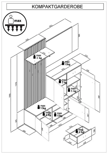 Kompaktgarderobe - Anthrazit, Artisan Eiche Nachbildung