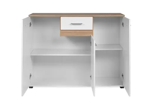 Kommode- Weiß, Eiche Dekor