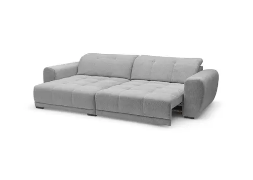 Ecksofa -2-Sitzer mit Longchair rechts, Kopfteil verstellbar, Sitztiefe verstellbar motorisch, Stoff, Hellgrau