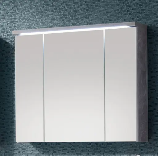 Spiegelschrank- B ca. 80 cm, Betonoptik, Weiß