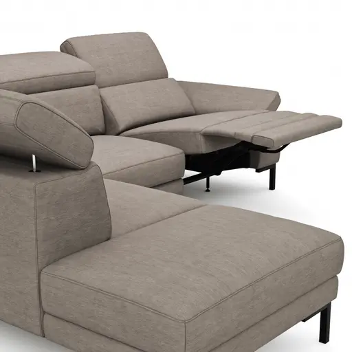 Ecksofa Hudson - Ecke links mit 2,5-Sitzer, inkl. Kopfteil/Armlehne verstellbar und Sitzvorzug/Relaxfunktion (motorisch), Stoff, Khaki