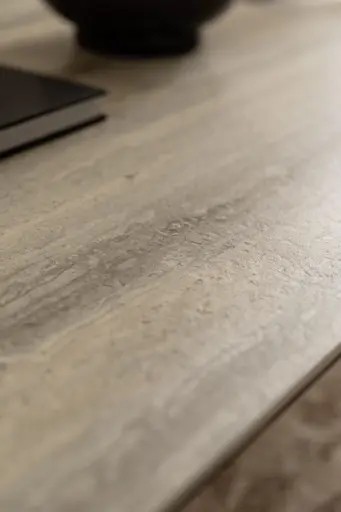 Couchtisch Cena - LB ca. 132x108 cm, Platten drehbar, Keramik, Travertin 