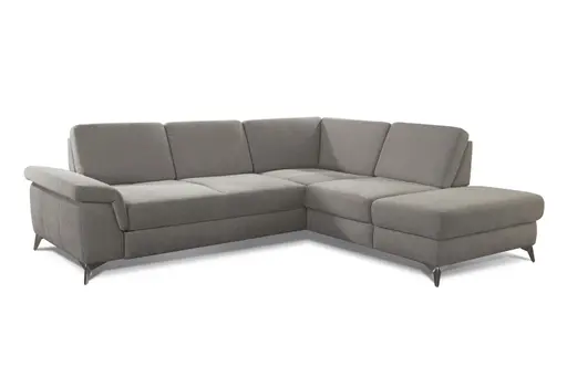 Ecksofa - 2,5-Sitzer mit Ecke rechts, Sitztiefe verstellbar (manuell), Chenilleflachgeweber, Hellgrau