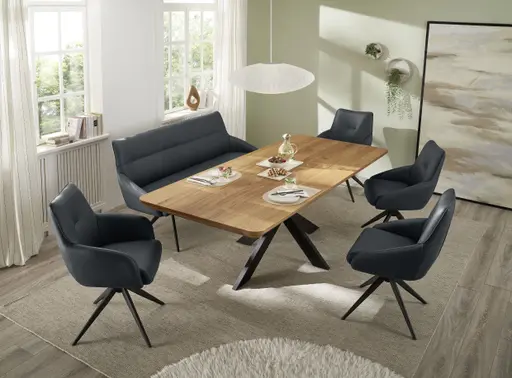 Esstisch - LB ca. 240x100 cm, Wildeiche massiv geölt, Schweizer Kante mit abgerundeten Ecken, Schwarz