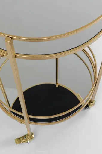 Servierwagen- Stahl, Lackiert, Goldfarben, Glas, Klar