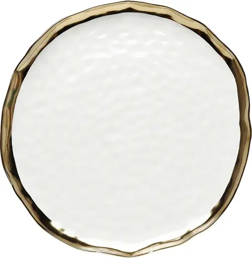 Platzteller- D ca. 38 cm, Porzellan, glasiert, Weiß, Gold