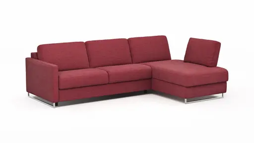Ecksofa Nuoro - 2-Sitzer mit Longchair rechts inkl. Schlaffunktion und Bettkasten, Stoff, Rubin