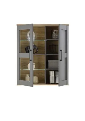 Hängeschrank- mit Beleuchtung, B ca. 90 cm, Grau, Artisan Eiche Nachbildung