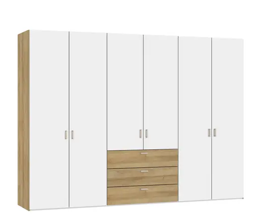 Drehtürenschrank JOIN IT- B ca. 303 cm, Eiche Dekor, Weiß