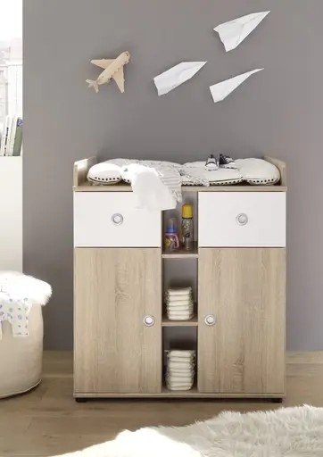 Wickelkommode- Eiche Dekor, Weiß