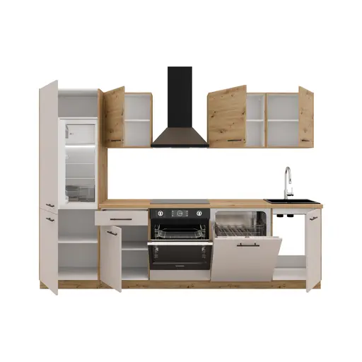 Küchenblock- ohne E-Geräte, B ca. 280 cm, Eiche Dekor, Kaschmir, Matt