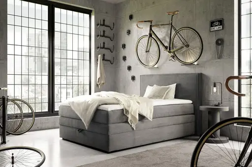 Boxspringbett JANETT- Liegefläche ca. 140x200 cm, Stoff, Grau