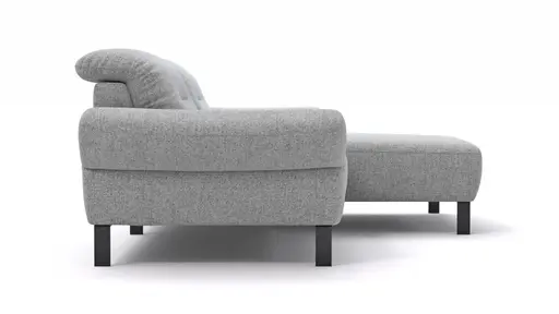 Ecksofa David - 1,5-Sitzer mit Longchair rechts inkl. Kopfstütze/Armlehne verstellbar, Stoff, Hellgrau