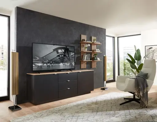 TV-Sideboard - Schwarz, Eiche Dekor