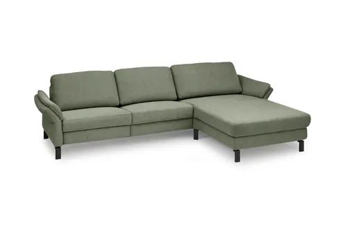 Ecksofa CALM PREMIUM 2.0 - 3-Sitzer mit Longchair rechts, Rückenlehne vertellbar, Stoff, Dunkelgrün