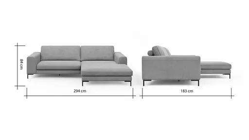 Ecksofa Solano - 1,75-Sitzer mit Longchair Rechts, Stoff, Hellblau
