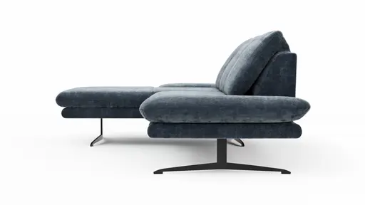 Ecksofa Hubertus - Longchair links mit 2-Sitzer, Rückenlehne/Armlehne verstellbar, Stoff, Blau