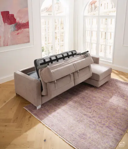 Ecksofa Lumaria Pro - 2,5-Sitzer mit Longchair rechts inkl. Schlaffunktion, Stoff, Hellgrau