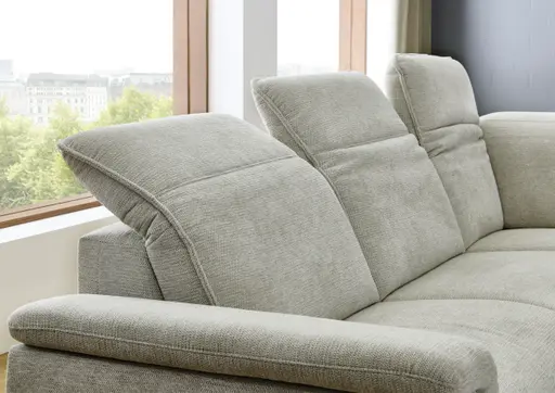 Ecksofa - 3-Sitzer mit Ecke rechts, Kopfteil verstellbar, Stoff, Natur