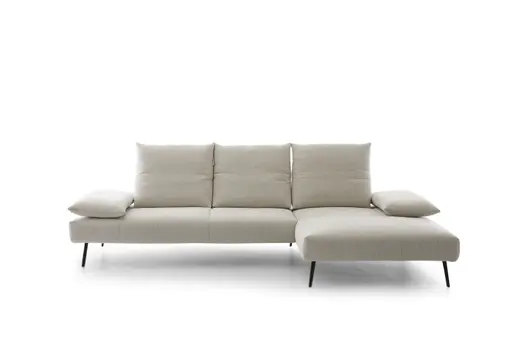Ecksofa - 2-Sitzer mit Longchair rechts, Sitztiefe verstellbar, Stoff, Natur
